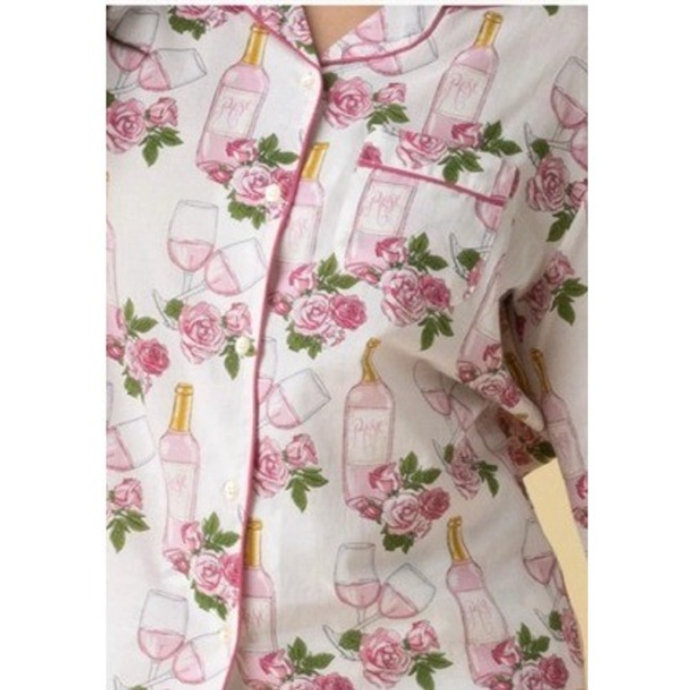 Mahogany Womens XL Pajama Set Pink Rose PJ Set Cotton Button Up Sleepwear - Picture 4 of 11